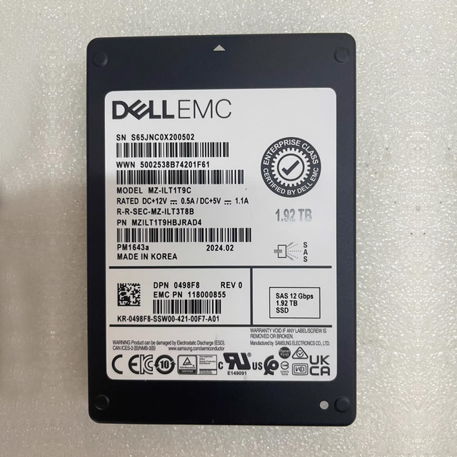 Original DELL EMC MZ-ILT1T9C MZILT1T9HBJRAD4 0498F8 118000855 PM1643a 1.92TB SAS 12Gbps SSD for Dells PowerEdge Server Storage