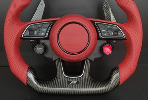 Volant de voiture personnalisé en fibre de carbone rouge perforé avec palettes de changement de vitesse et bouton de démarrage/arrêt pour <span class=keywords><strong>Audi</strong></span> A4/A7/Q5/Q7/Q3 Series - Product Image 4