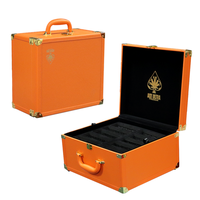 Boîte d'emballage personnalisée haut de gamme en cuir orange pour cosmétiques et boîte en cuir et bois double couche, boîte en bois personnalisée pour montres en cuir