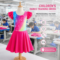 Robe de travail de gymnastique en fibre de polyester anti-bactérienne à manches courtes à volants, dégradé de paillettes, plusieurs couleurs arc-en-ciel