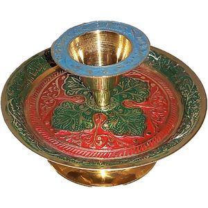 PARIJAT HANDICRAFT Traditional Chamberstick Shape Candlestick Holder Blue <b>Red</b> Taper <b>Candles</b> Christmas Tabletop Fits Standard - Product Image 4