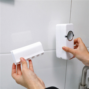 Automatic Toothpaste Dispenser And Toothbrush Holder Set Rectangle Plastic Suction Cup Mount White C10YQ Bathroom Sets - Product Image 2