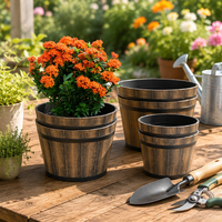 Pot de fleurs en bois de style tonneau de vin, durable, résistant à la corrosion, grand, épaissi, à large ouverture, noir, pour plantes succulentes vertes