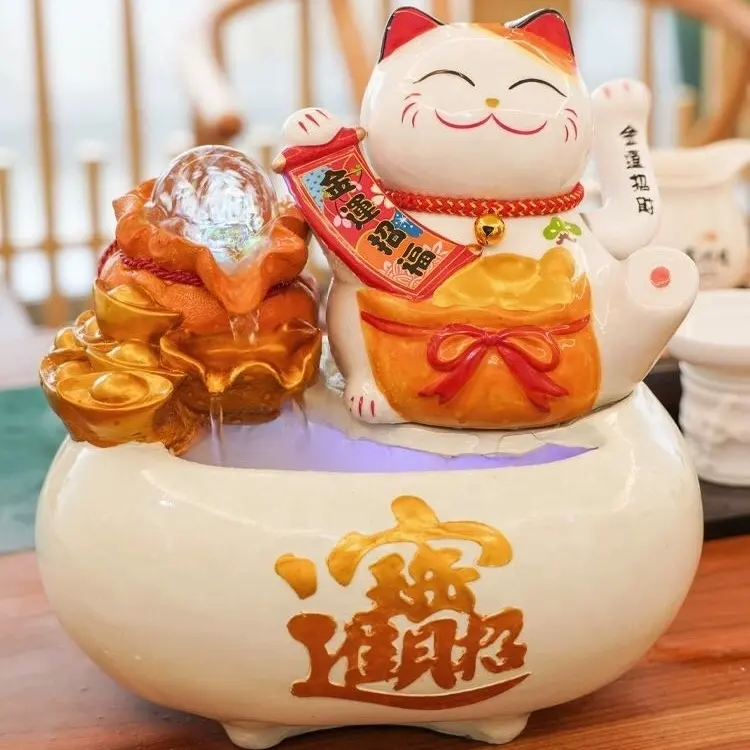 Hadiah patung porselen Jepang hadiah keramik kucing keberuntungan dengan lampu led Maneki Neko untuk dekorasi rumah hotel perusahaan