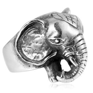 yunnique Men's Elephant Head Stainless Steel <b>Ring</b> <b>Silver</b> Animal Zodiac Jewelry Gift - Product Image 3