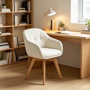 Chaise de salle à manger pivotante moderne en tissu avec accoudoirs fixes, pieds en bois coniques, dossier solide confortable, chaise de salon, fauteuil - Product Image 3