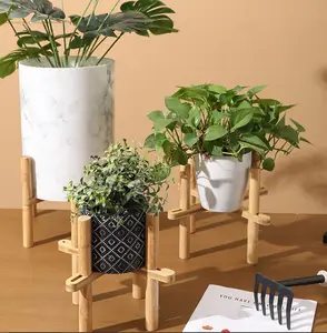 现代可调可折叠环保竹木小型植物盆架室内植物支架