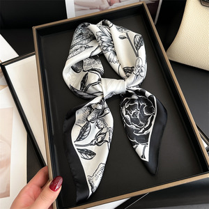 <strong>Camellia</strong> Printed 70*70cm <strong>Silk</strong> Scarf Luxury Designer Small Square Neck Scarf for Women for Summer