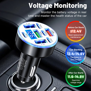 Caricabatterie per Auto 40W 8-in-1 con Display di Tensione, 4 Porte USB + 4 Porte PD, Adattatore di Ricarica Rapida USB per Auto - Product Image 2