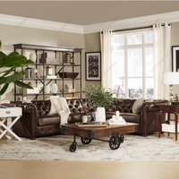 Salon de villa classique traditionnel bouton en cuir personnalisé conception américaine en forme de L canapé siège cigare VIP chambre Club canapé ensemble