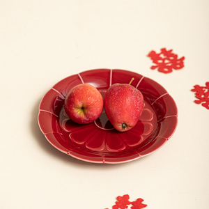 Ensemble de plateaux à fruits en céramique, porcelaine rouge, style chinois, plateau à thé et à collations pour mariage, printemps 2026 - Product Image 2