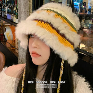 2024 estilo coreano tres colores suave conejo felpa empalme aislamiento invierno sombrero poliéster cálido protección <span class=keywords><strong>para</strong></span> los oídos sombrero <span class=keywords><strong>de</strong></span> cubo <span class=keywords><strong>de</strong></span> punto - Product Image 1