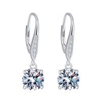 Anting-anting gantung Moissanite 1 karat*2 berlapis emas 14k, gaya kasual vintage, dari Factory Outlet, perak sterling 925, potongan bulat