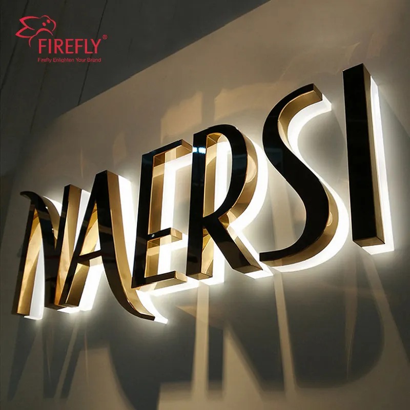 Custom Outdoor Business Wall Logo Teken Led Light Channel Letter Geborsteld Metaal Van 3d Logo Teken