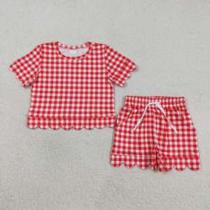 Conjuntos de Ropa para Niñas con Estampado a Cuadros Coloridos, Estilo Casual RTS, Moda de Verano, Boutique, Shorts con Borde Festoneado de Algodón, Ropa para Hermanas - Product Image 6