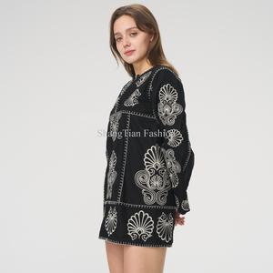 Nuevo Diseño, Vestido de Verano de Alta Calidad para Mujer, Sexy, de Manga Larga, Cintura Ajustada, Bordado, Mini Vestido de Lino - Product Image 4