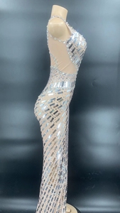 AD1352 Kimshein mujeres nueva llegada Excellente Abiti Da Cerimonia transparente malla agujero diamante lentejuelas Casual vestido de fiesta - Product Image 3
