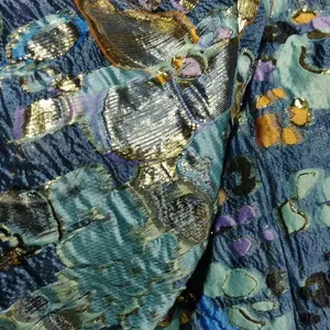 Популярный дизайн, темно-синяя парчовая жаккардовая ткань, роскошная Дамасская ткань, парчовая ткань для платья и одежды
