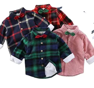 wholesale class fleece lined flannel plaid checked shirts for kids
