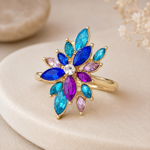 Anello Marquise con Fiori Colorati per Donne, Gioiello da Dito Creativo e alla Moda - Product Image 5
