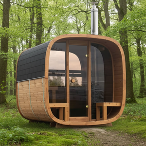 Sauna extérieur moderne pour 4 personnes en bois massif électrique avec verre résistant aux hautes températures et design portable - Product Image 1