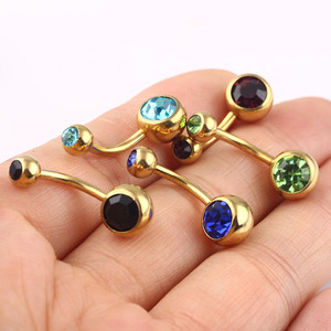 Anelli del Tasto di pancia Rotonda Cubic Zirconia Ombelico Barbell Del Corpo Della Vite Prigioniera Piercing Commerci All'ingrosso In acciaio <span class=keywords><strong>inox</strong></span> 14g Oro Ombelico Banana Delle Donne - Product Image 5