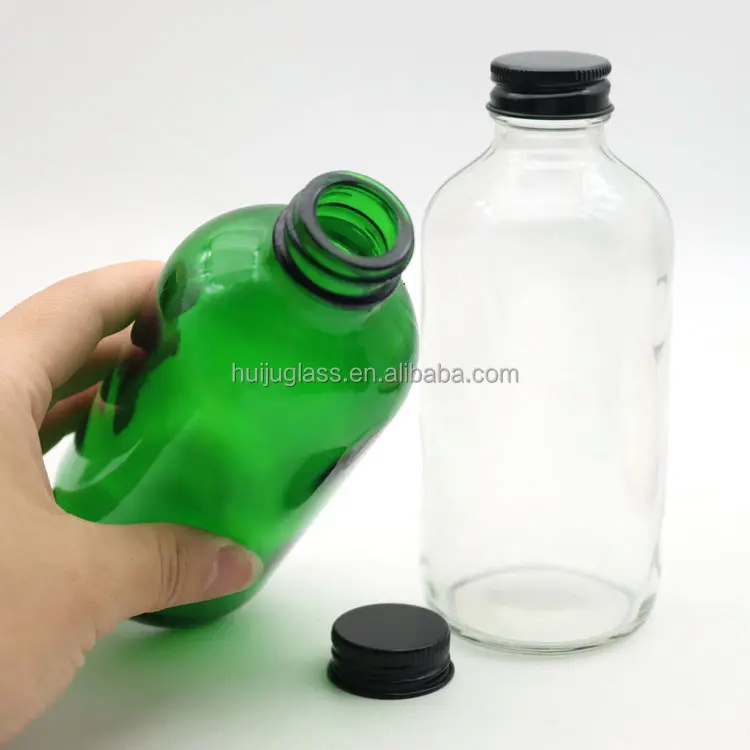 Standard 250ml 8oz flint round clear green beverage drink liquor juice boston glass bottle with metal lid