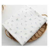 Tissu en coton 100% double épaisseur, crêpe gaze, imprimé mini-fleurs bleues, doux et froissé, pour vêtements d'intérieur, pyjamas et vêtements pour enfants