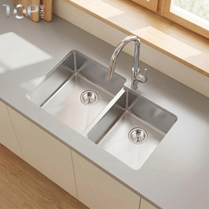 Évier de cuisine double cuve TOPHOME 33 pouces en acier inoxydable T304 de calibre 16, fait main, avec robinet, certifié IAPMO CUPC, garantie 5 ans - Product Image 4