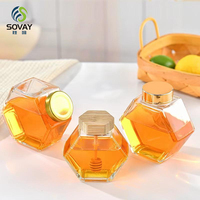 Grosir 220ml 380ml Hexagon Food Grade kaca madu toples dengan tutup kayu dan Dipper