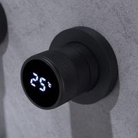 Robinet de lavabo encastré mural moderne et simple en cuivre électroplaqué noir, avec ensemble de douche intégré pour eau froide et chaude