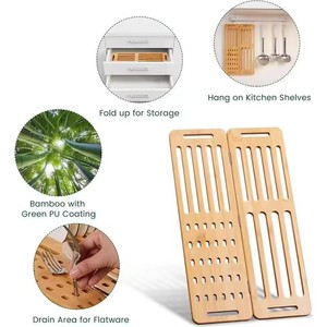Portable Wooden <b>Dish</b> <b>Rack</b> Foldable Bamboo Drain Area For Kitchen Flatware Storage - Product Image 1