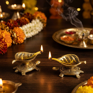 Graceful <b>Leaf</b> Oil Diya the Perfect Blend of Nature and <b>Light</b> Sustainable Glow <b>Leaf</b>-Design Oil Diya for Your Sacred Space - Product Image 4