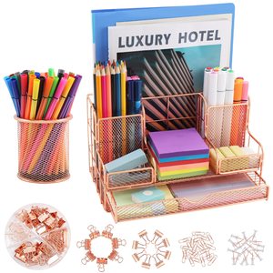 <span class=keywords><strong>Organisateur</strong></span> <span class=keywords><strong>de</strong></span> <span class=keywords><strong>bureau</strong></span> moderne en métal <span class=keywords><strong>rose</strong></span> doré, accessoires <span class=keywords><strong>de</strong></span> <span class=keywords><strong>bureau</strong></span> avec 7 compartiments, porte-stylos, ensemble <span class=keywords><strong>de</strong></span> pinces, emballage personnalisé - Product Image 2