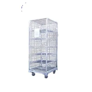 Dilas Wire Mesh Rolling Trolley Keranjang 4 Sisi Keamanan Roll Cage