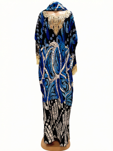 Bata de algodón personalizada de talla grande para mujer, holgada, con encaje, lentejuelas, borlas, turbante, vestido africano Dashiki con pañuelo - Product Image 2