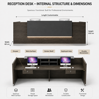 Comptoir de réception moderne en bois avec panneau lumineux LED pour hall d'entreprise ou bureau, logo personnalisé