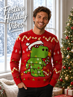 Pull de Noël imprimé numérique 3D unisexe, motif dinosaure T-Rex et Père Noël, tricot personnalisé OEM ODM