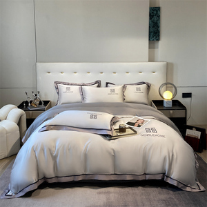 Parure de lit 4 pièces en tissu de soie lavée brodée confortable à bord large, fraîche pour l'été, adulte, 60 imprimés, 500TC - Product Image 2
