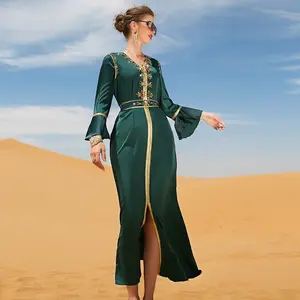 재고 있음 복잡한 공예 바느질 다이아몬드 드레스 두바이 이슬람 패션 Abaya 의류 현대 드레스
