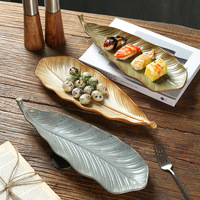 Assiette en grès en forme de feuille, style japonais, plat de service en céramique minimaliste, plateau à sushi créatif pour la vaisselle de restaurant