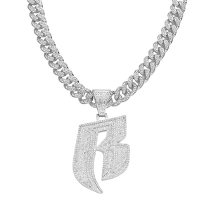 Collar con Colgante de Estilo Hip Hop Europeo Americano, Chapado en Oro/Plata, con Letras de Alfabeto en Latón y Pedrería, Personalizable - Product Image 4