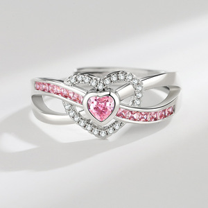 Anillo de Circonita en Forma de Corazón Rosa para Mujer - Joyería de Alta Gama, Moderna, Sencilla y Versátil - Product Image 6