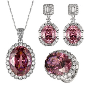 Fashion Eco-friendly Copper Gold Plated 15*20mm Zircon Pendant <b>Earrings</b> Set Big Shiny Stone Jewellery Set for Womens - Product Image 1
