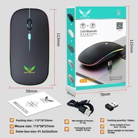 工厂直供 2.4G 充电式静音无线游戏鼠标 右手用 LED 背光 1600 DPI 可编程 4 个按键 轻量级
