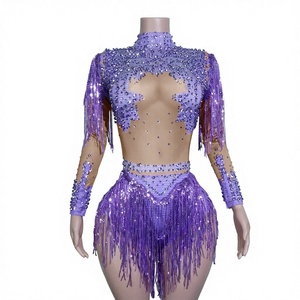 Sexy Performance Dance Rhinestones <strong>Sequins</strong> Tassel <strong>Bodysuit</strong> for Women Costume Singer Dancer Stage Wear Sparkly Birthday Outfit - Product Image 6