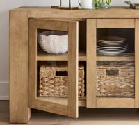 Meubles de luxe modernes, finition patinée, armoire avec porte en verre trempé, tables consoles anti-basculement