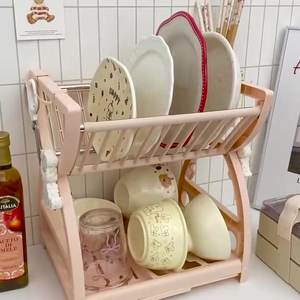 Égouttoir de cuisine multifonctionnel double couche pour vaisselle, bols, baguettes, assiettes, couteaux - en plastique écologique - Product Image 6