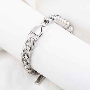 สร้อยข้อมือลูกปัดโซ่เหล็กไทเทเนียมแบบยูนิเซ็กซ์ ดีไซน์ทรงเรขาคณิต สไตล์มินิมอล พังก์ - Product Image 4