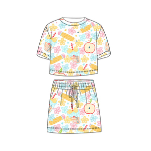 ชุดเสื้อผ้าเด็กผู้หญิงฤดูร้อนลายดินสอสีฟ้าประดับโบว์เล็กๆ รุ่น GSSO3825 สำหรับเด็กผู้หญิง ขายส่งเสื้อผ้าเด็กแขนสั้น - Product Image 2